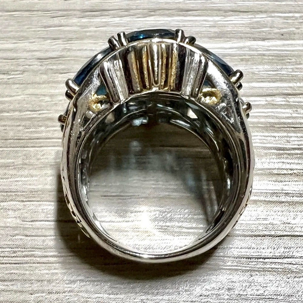 Gems En Vogue Three-Row London Blue Topaz Wide Band Cluster Ring, Size 5 - Picture 7 of 11